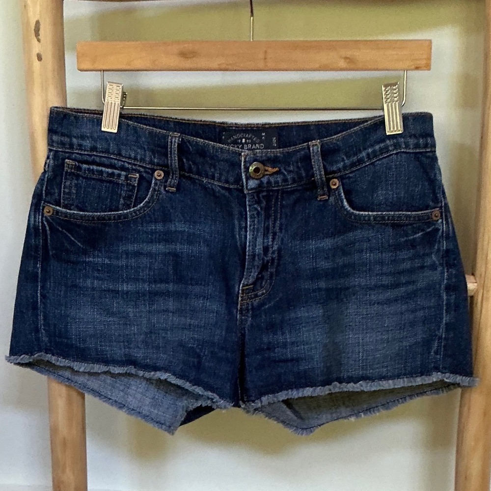 Lucky Brand Womens Dark Wash Frayed Hem Denim Cutoff Shorts Size 2/26 Mid Rise